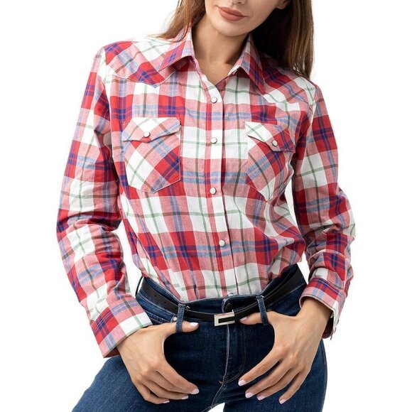 Pure Cotton Long Sleeve Western Shirts for Women's with Snap Buttons Plaid - Picture 1 of 6